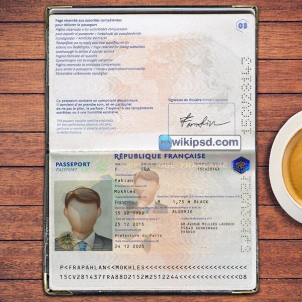 France Passport template psd