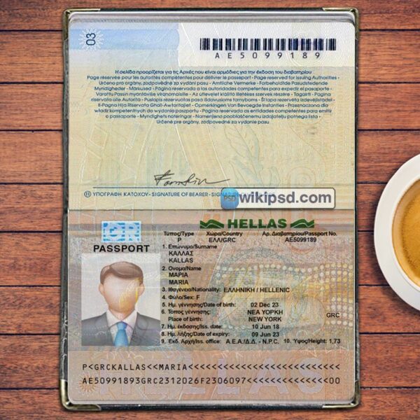 Greece Passport template psd