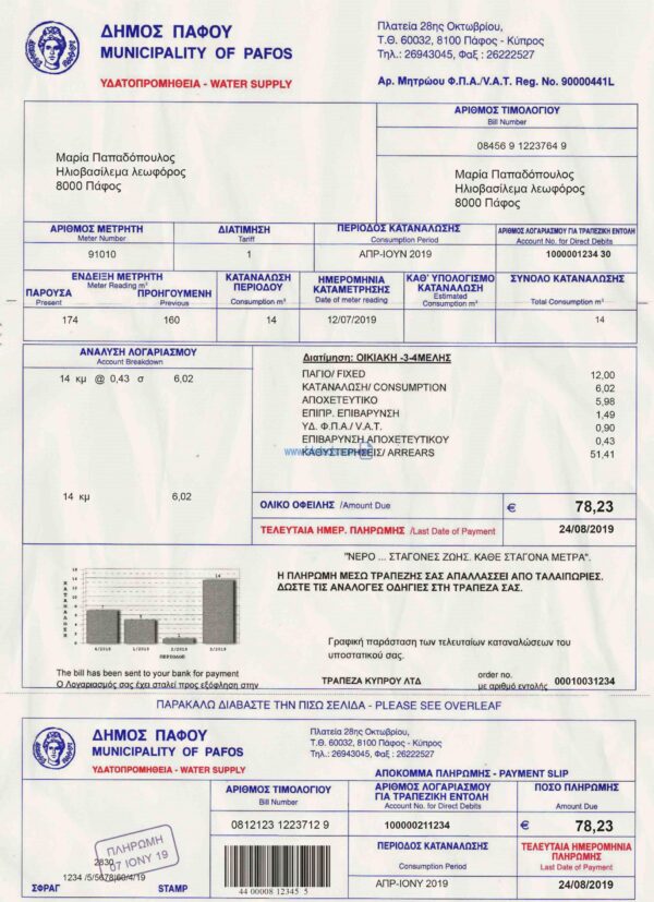 Cyprus Utility Bill template Proof of address template