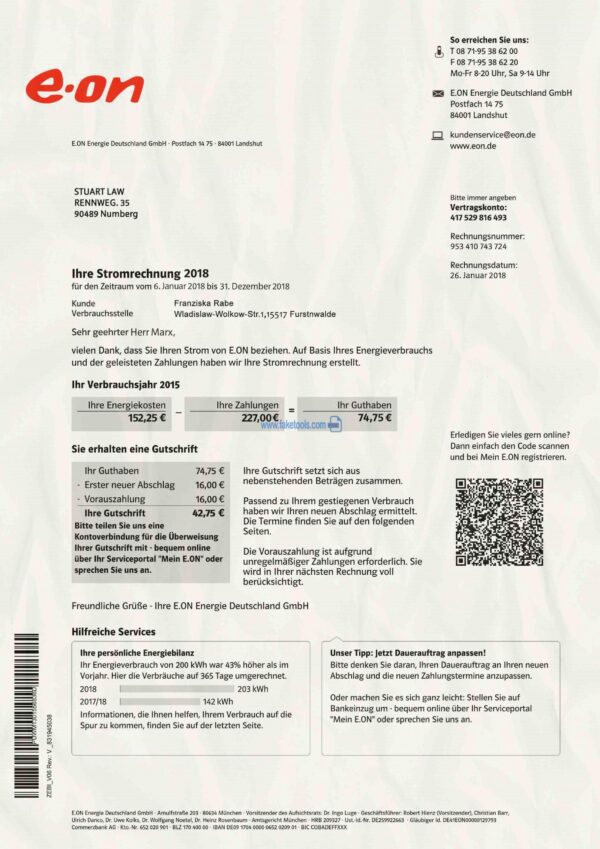 Germany Utility Bill template Proof of address template