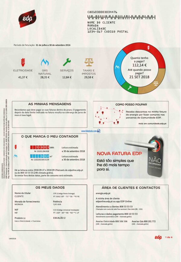 Portugal Utility Bill template Proof of address template