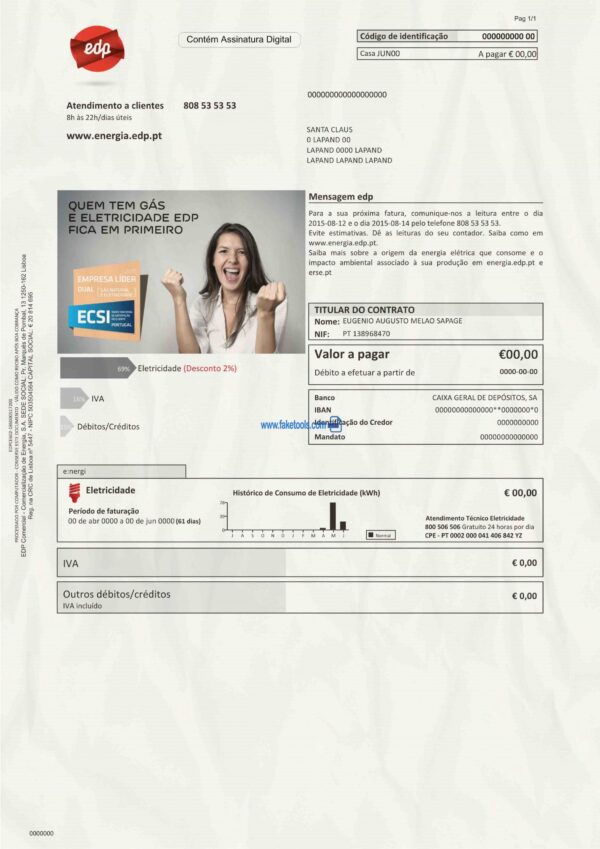 Portugal Utility Bill template Proof of address template