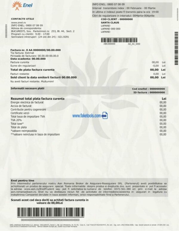 Romania Utility Bill template Proof of address template