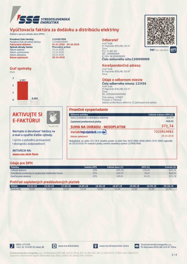 Slovakia Utility Bill template Proof of address template