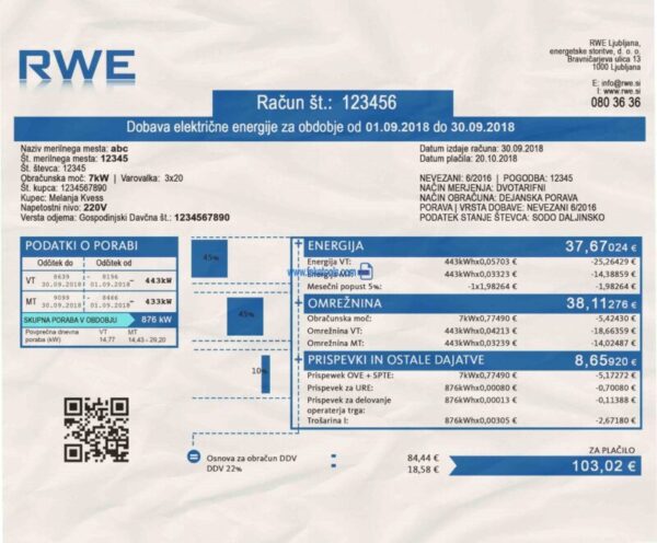 Slovenia Utility Bill template Proof of address template