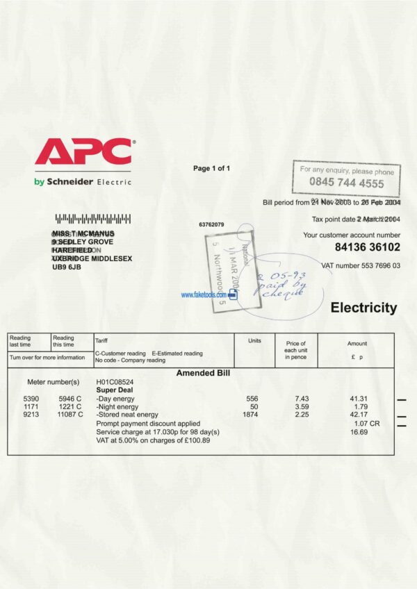 Uk Utility Bill template Proof of address template