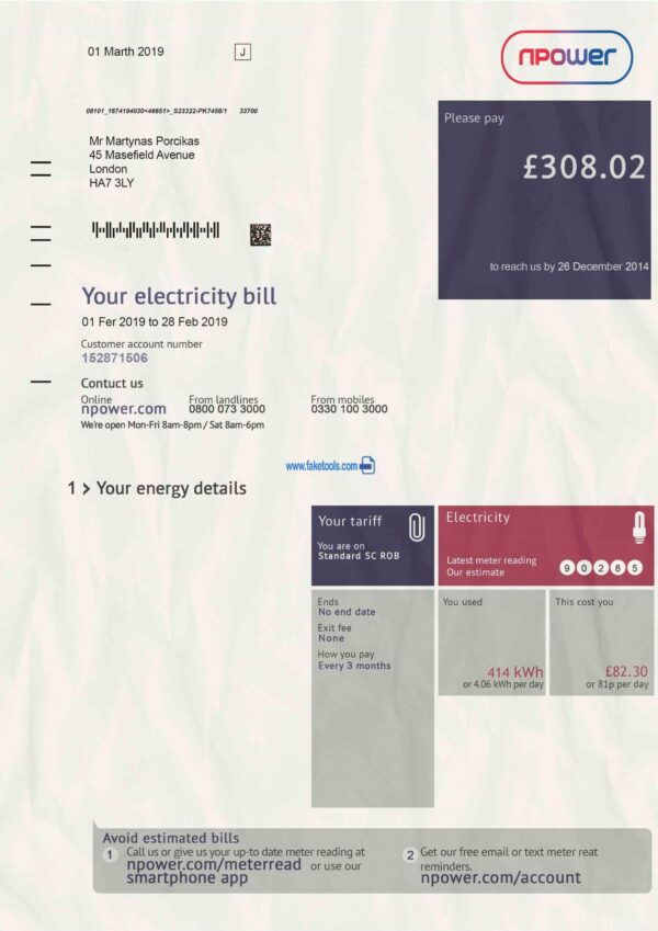 Uk Utility Bill template Proof of address template