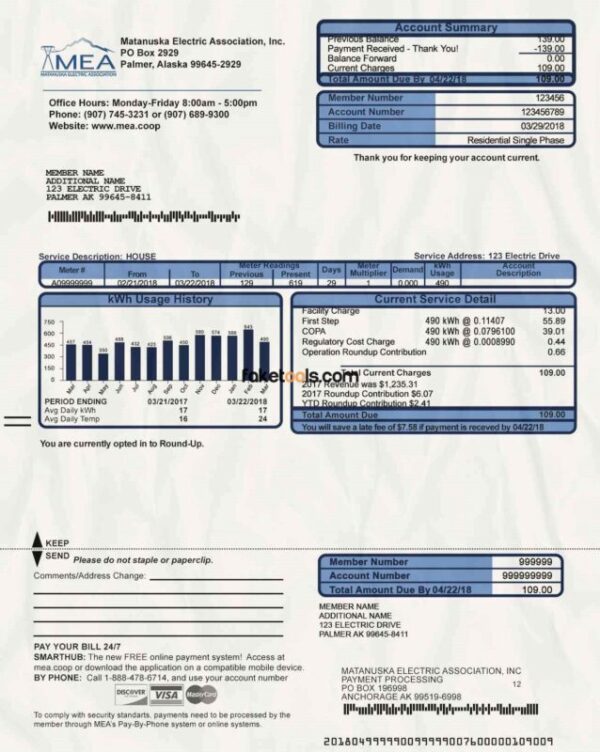 Alaska Utility Bill template Proof of address template