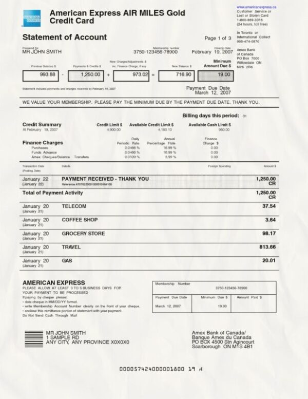 Amex Card statement template psd