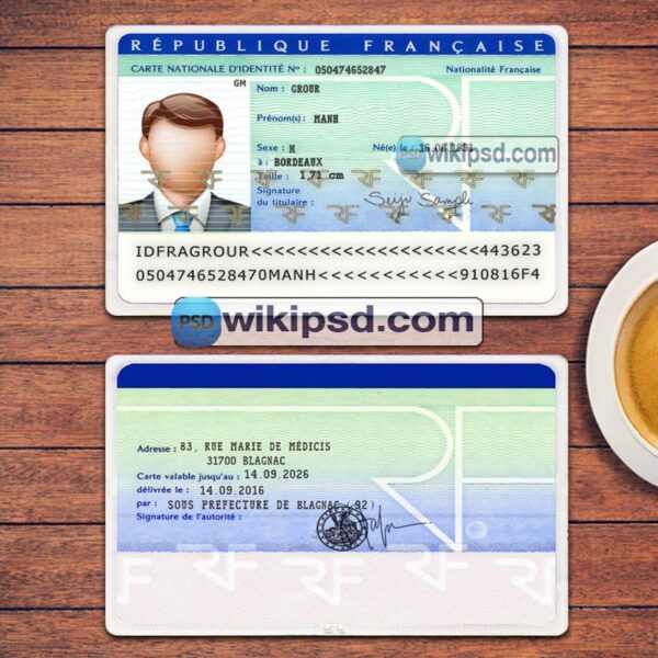 France ID Card template psd