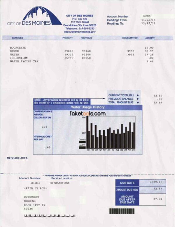 Iowa Utility Bill template Proof of address template