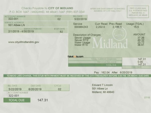 Michigan Utility Bill template Proof of address template