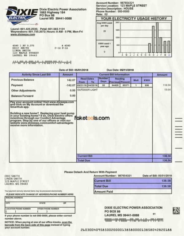 Mississippi Utility Bill template Proof of address template