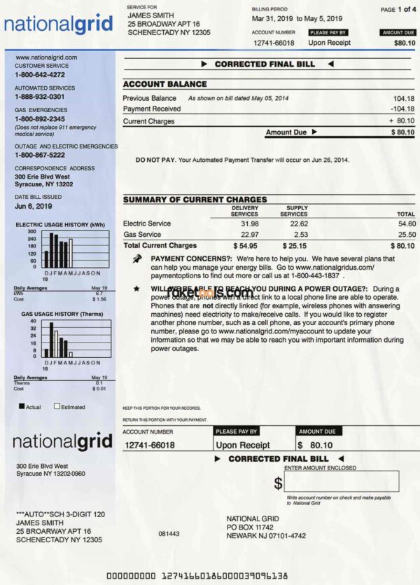 New York Utility Bill template Proof of address template