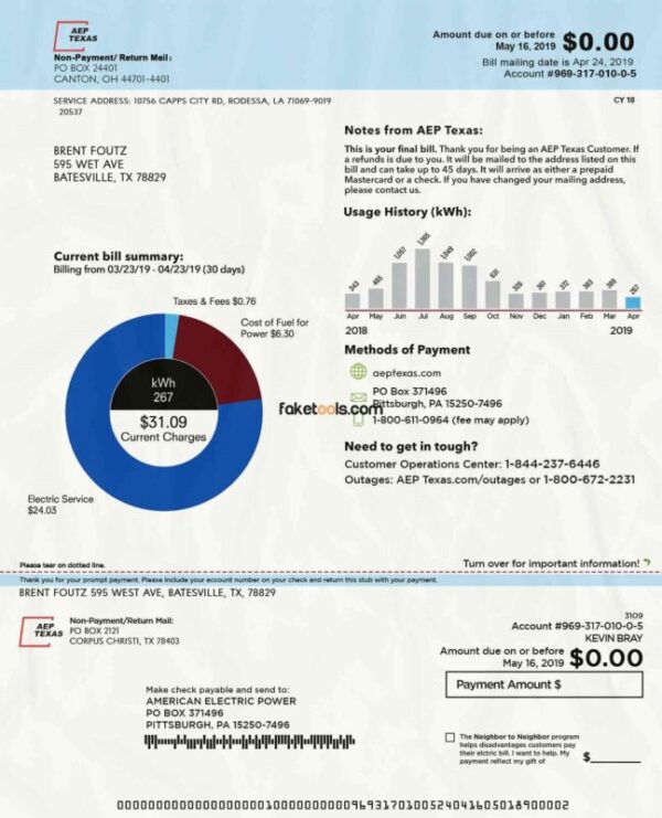 Ohio Utility Bill template Proof of address template