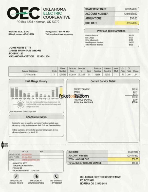 Oklahoma Utility Bill template Proof of address template