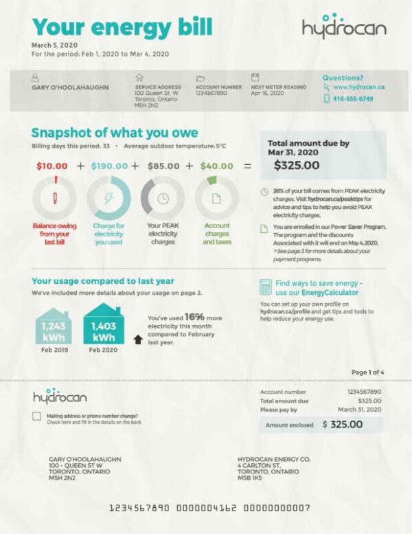 Canada Utility Bill template Proof of address template