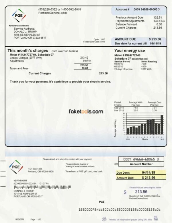 Oregon Utility Bill template Proof of address template