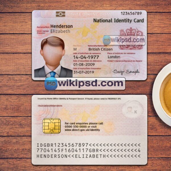 UK ID Card template psd