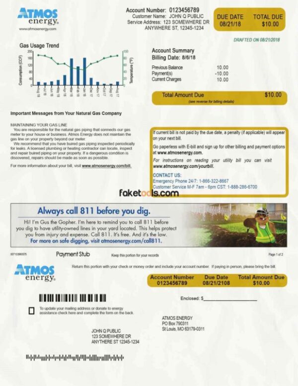 Virginia Utility Bill template Proof of address template