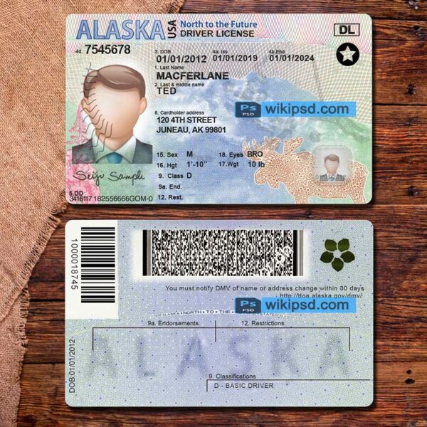 Alaska driving license template psd