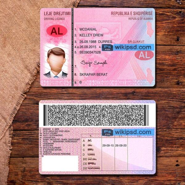 Albania driving license template psd