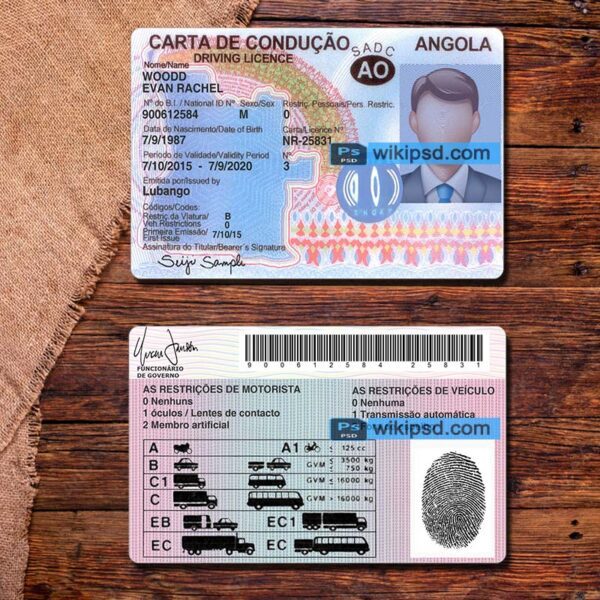 Angola driving license template psd