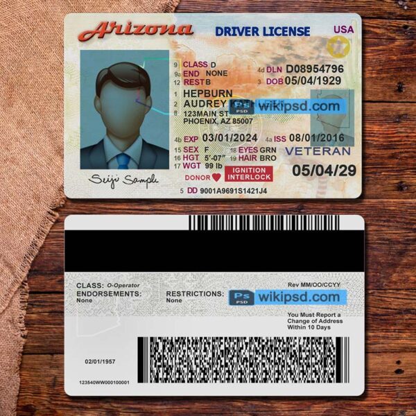 Arizona driving license template psd