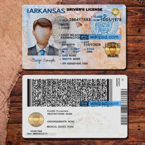 Arkansas drivers license template PSD
