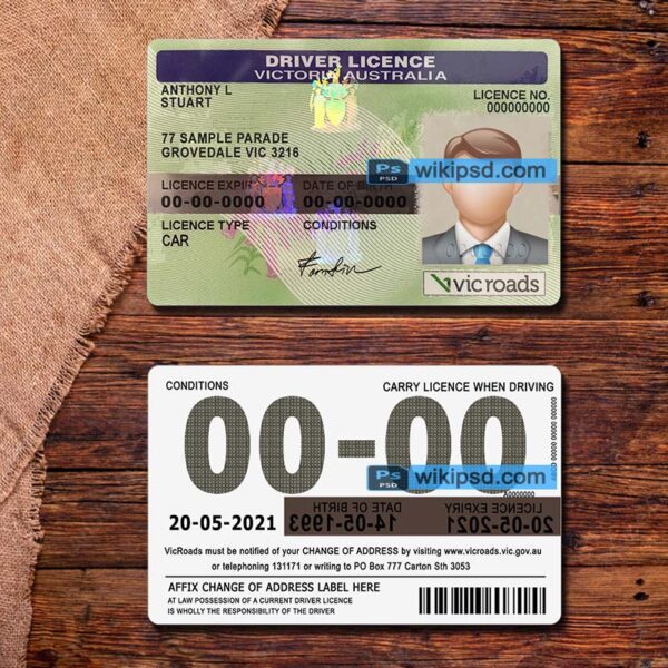 Australia driving license template psd