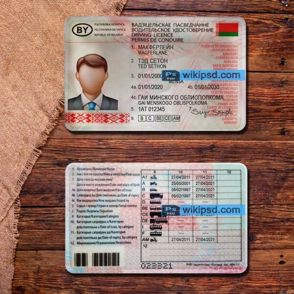 Belarus driving license template psd