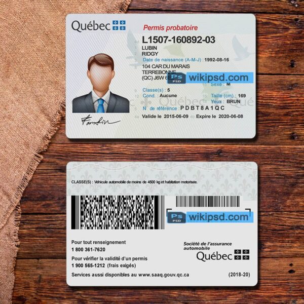 Quebec driving license template psd