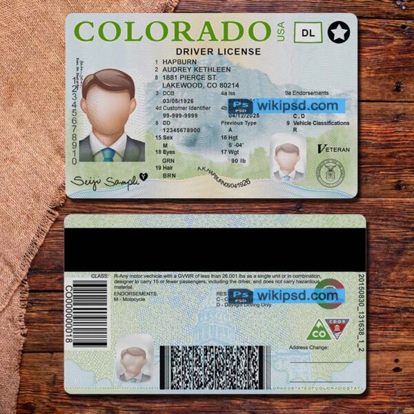 Colorado driving license template psd