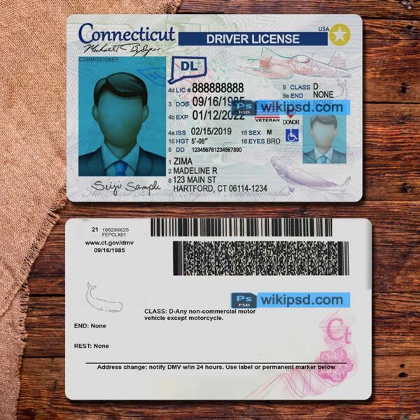 Connecticut driving license template psd