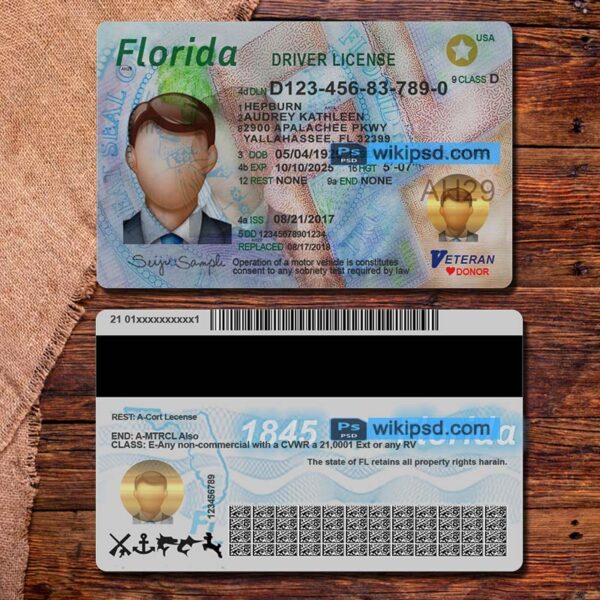 Florida driving license template psd