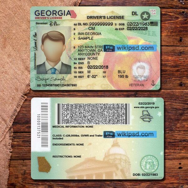 Georgia driving license template psd