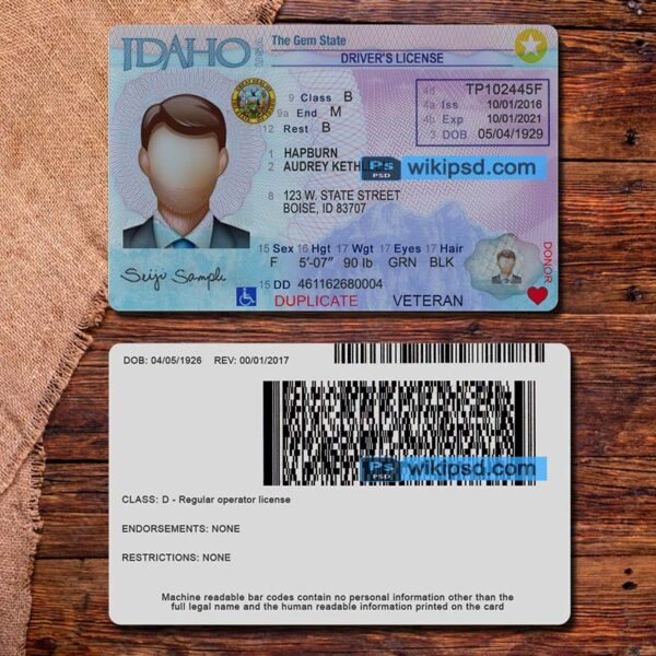 Idaho driving license template psd