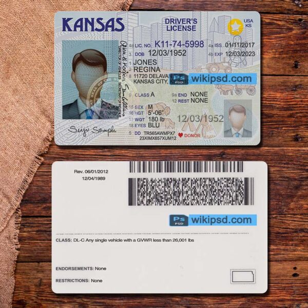 Kansas driving license template psd