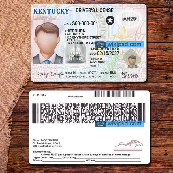 Kentucky driving license template psd