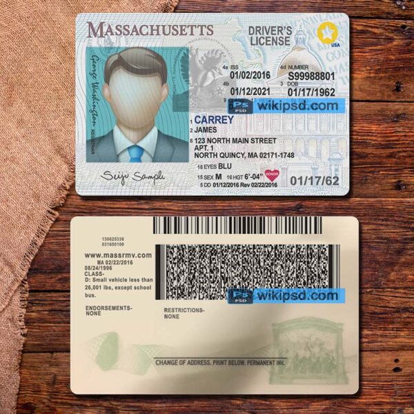 Massachusetts driving license template psd