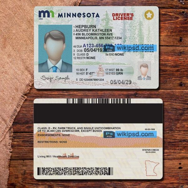 Minnesota driving license template psd