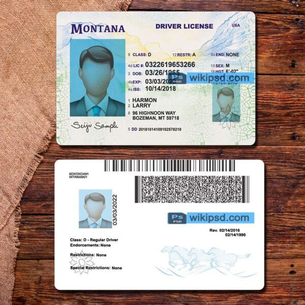 Montana driving license template psd