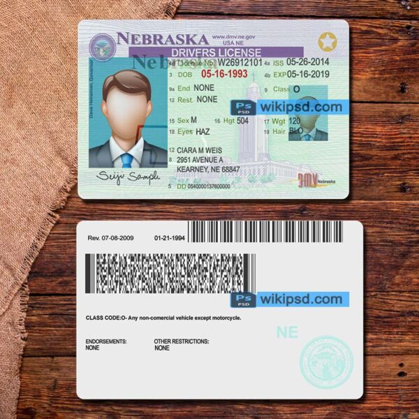 Nebraska driving license template psd