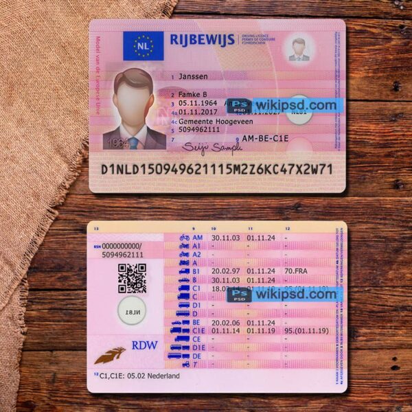 Netherlands drivers license template psd