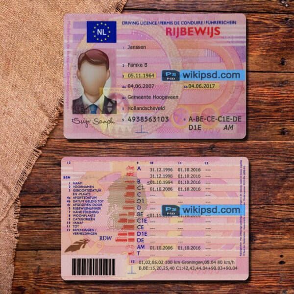 Netherlands driving license template psd (V1)