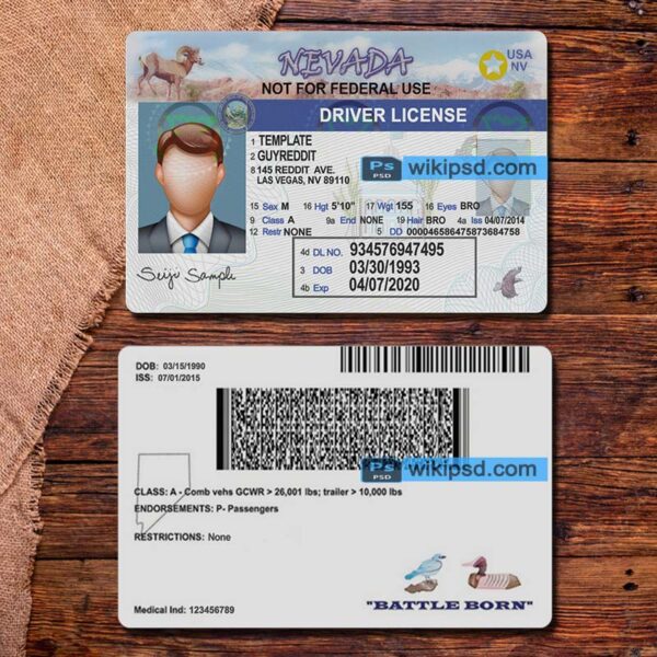 Nevada driving license template psd