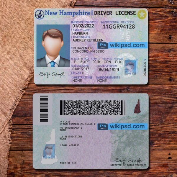 New Hampshire driving license template psd