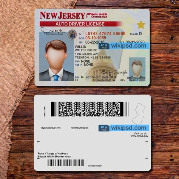 New Jersey driving license template psd