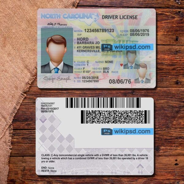 North Carolina driving license template psd