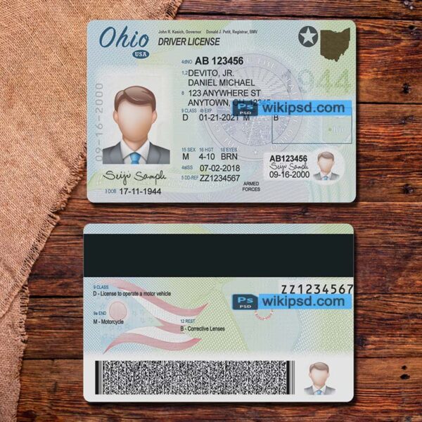 Ohio driving license template psd